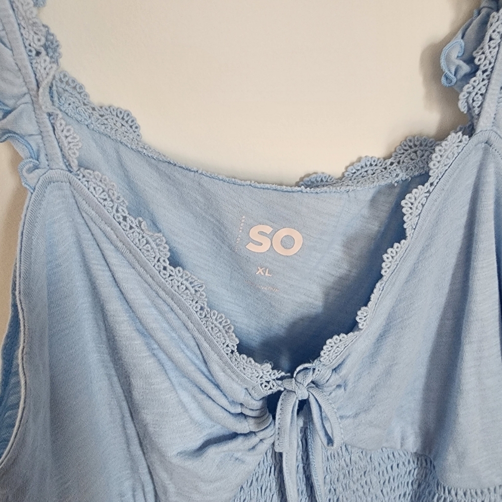 Blue Ruffle Smocked Crop Tank - Picture 11 of 12